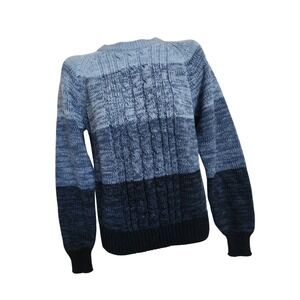 Chartwell Blue Ombre Cable Knit Sweater Mens Small Crew Neck Raglan Acrylic